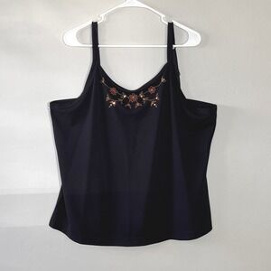 Avenue Womens 18/20 Black Floral Embroidered Tank Top Dark Romantic Whimsigoth
